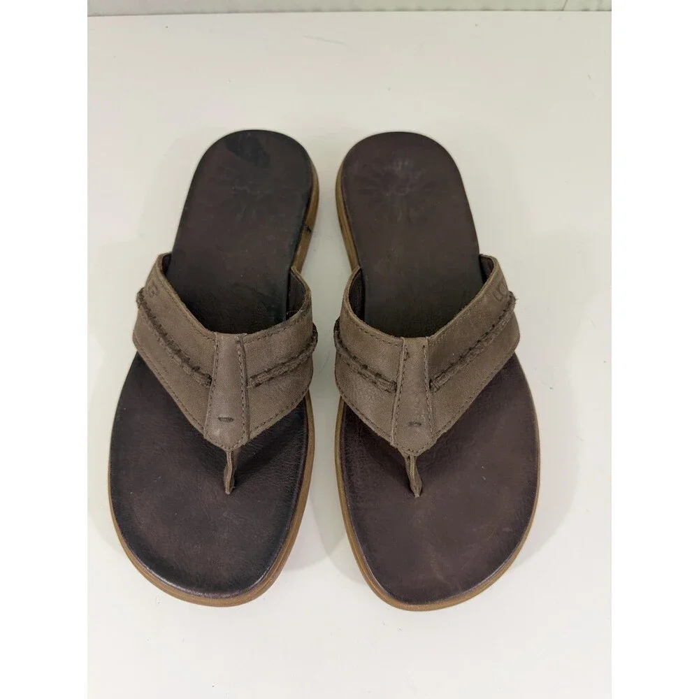 Ugg Australia Slip On Sandals Sz 11 Flip Flops Thongs Brown Leather Shoes